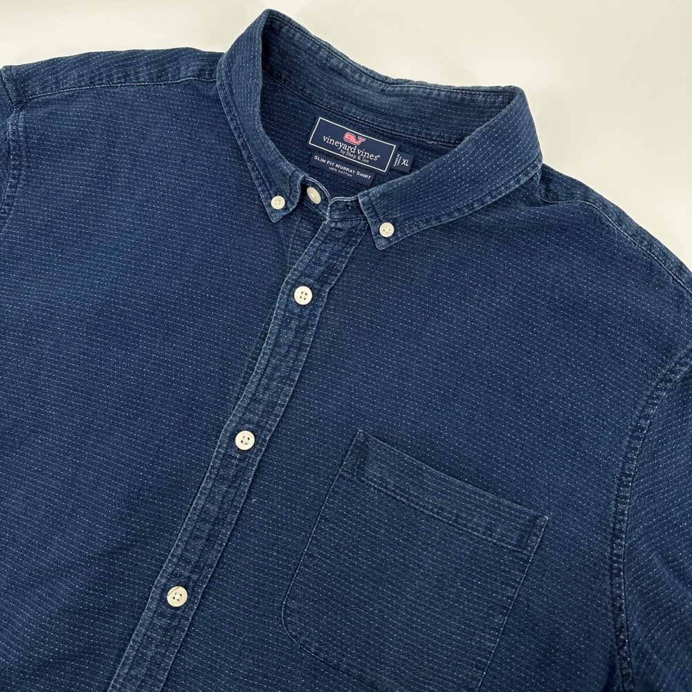 Vineyard Vines Murray Shirt Mens XL Blue Slim Fit Short Sleeve Cotton Button Up